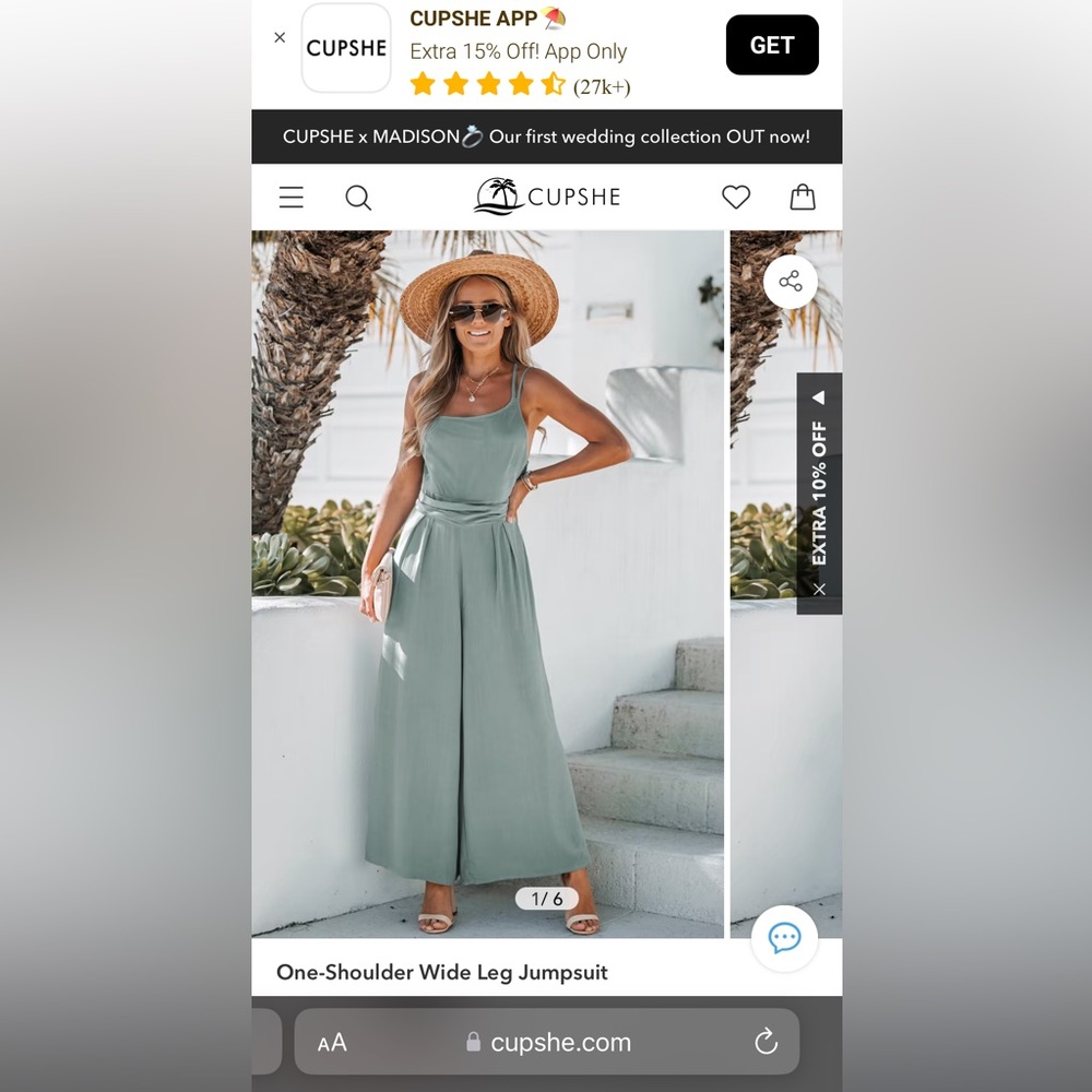 Cupshe One- Shoulder Wide Leg Jumpsuit